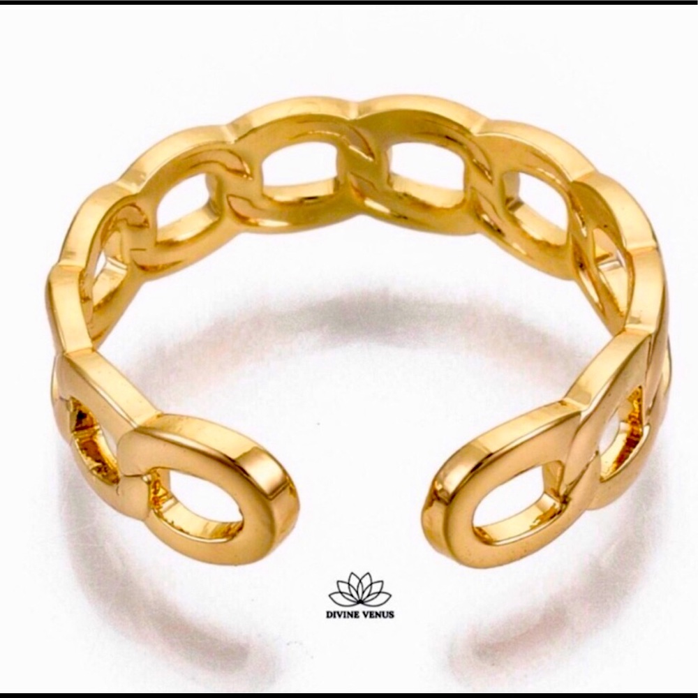 Curb Chain Cuff Ring | Gold Plated Brass | Size 6